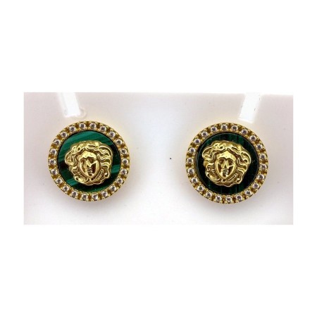 Pendientes circular medusa verde de oro 18k